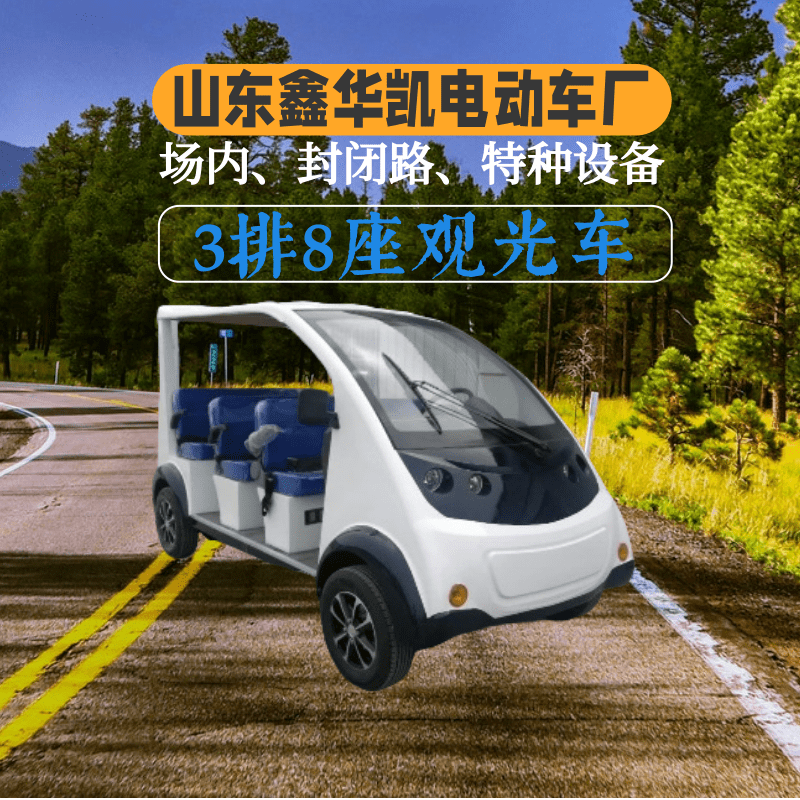 山东鑫华凯敞开式3排8座电动观光车
